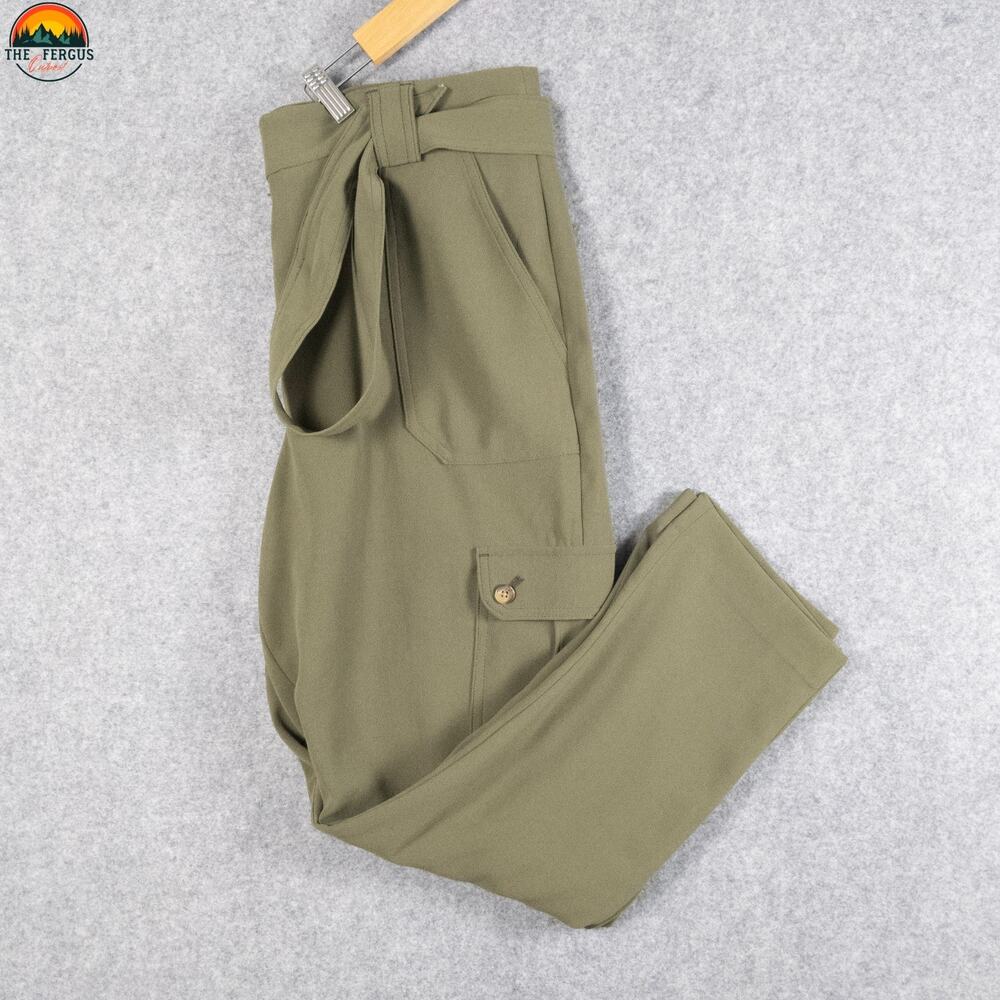 Express Ankle Pants Green Flat Front High-Rise Cargo Pockets Women's Size 12R